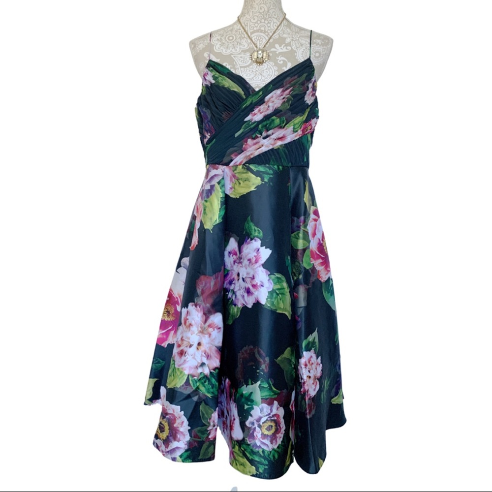 Adrianna Papell Floral Midi Dress - Black and Pink - Picture 2 of 10